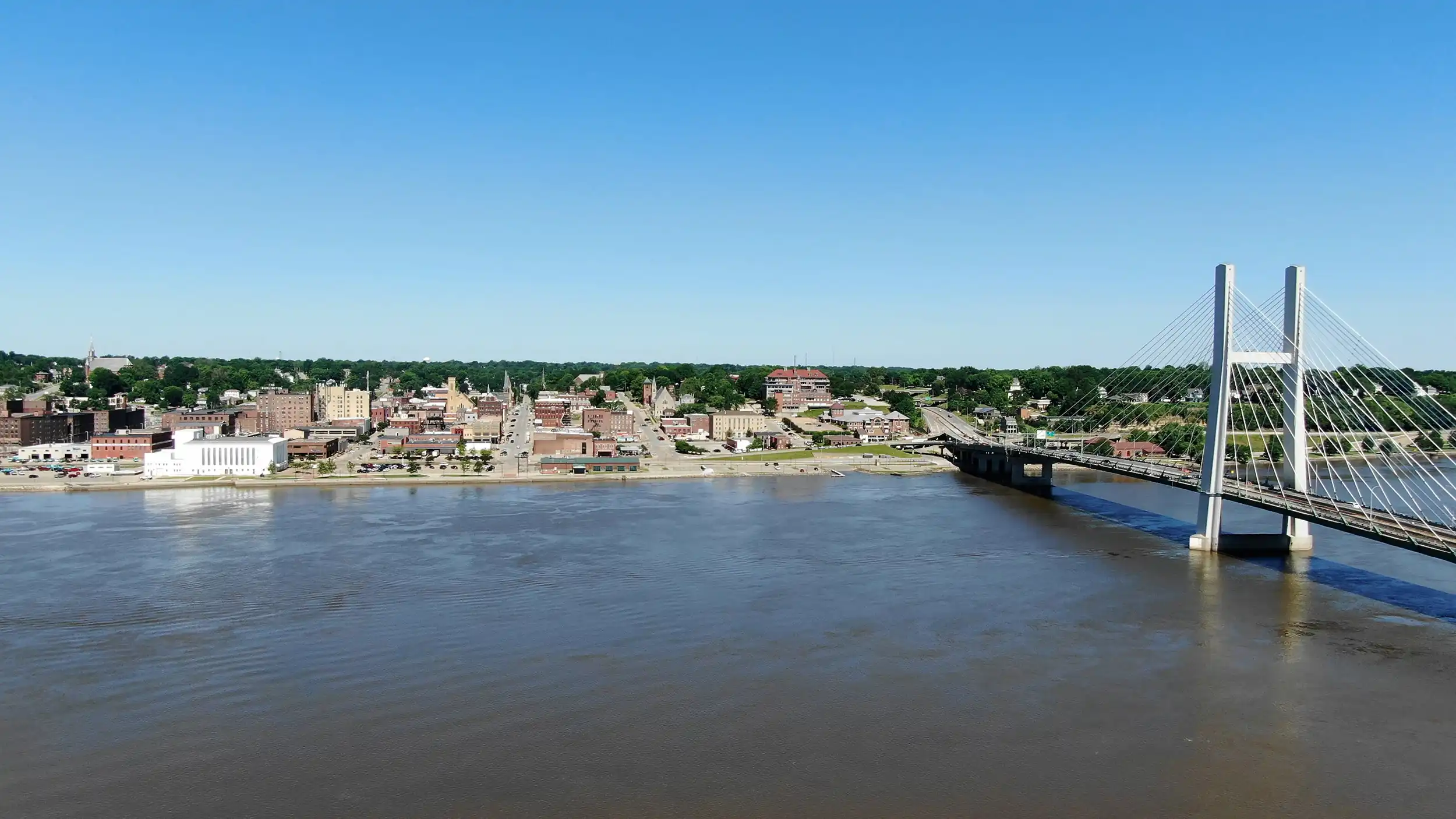 View of Burlington Iowa Skyline over water