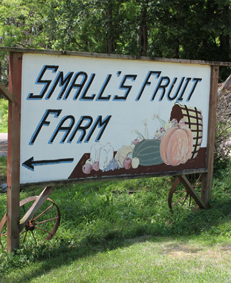 Small's Fruit Farm roadside sign.