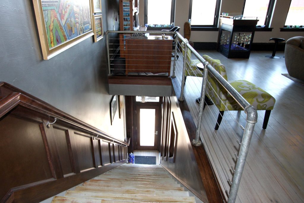 Stairwell and living space in an upper story apartment