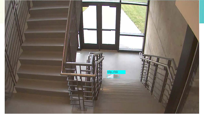 Camera view of a stairwell while being monitored