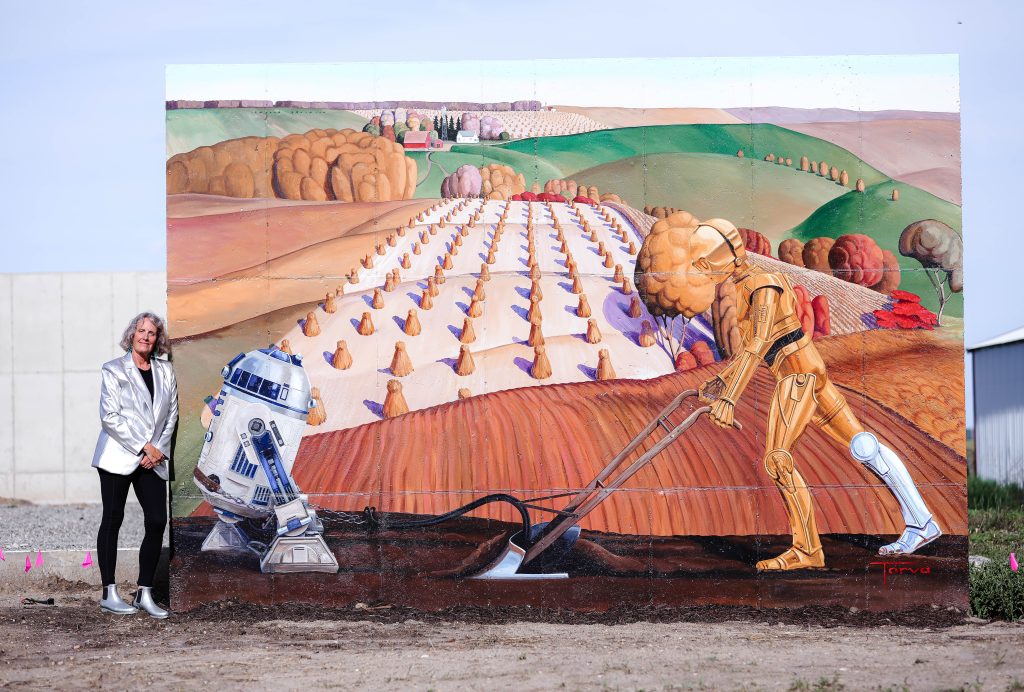 mural combines Star Wars characters and farmland